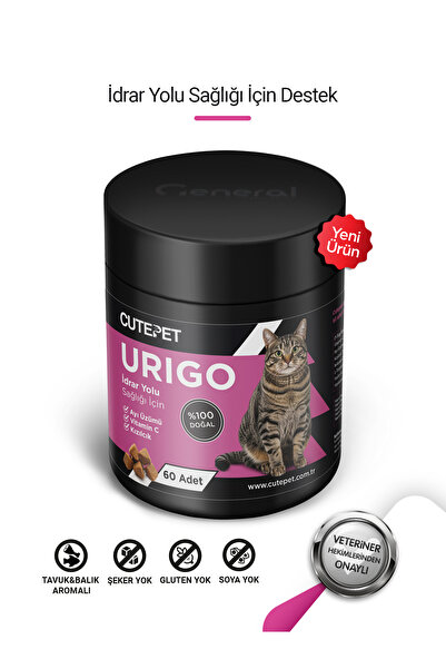 CutePet Urigo Kedi Üriner Sağlık Tableti 60 Adet – İdrar Yolu ve Mesane Deste...