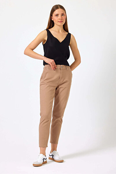 VENA Women's Norah Colorful Jean Pants with Elastic Waist - Tan