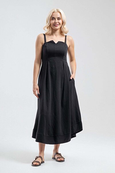 Bold & Young Γυναικείο φόρεμα από 100% βαμβακερό ύφασμα με μαύρα τιράντες και...