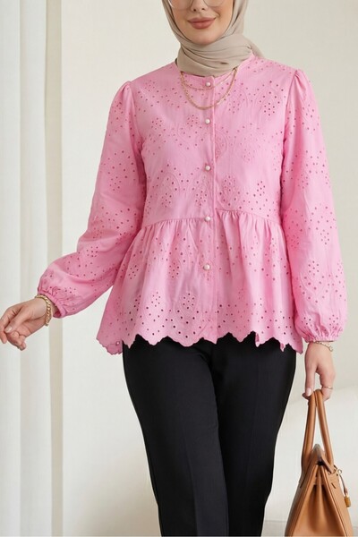 HİJABAYA Πουκάμισο με ελαστικό μανίκι, διάτρητο και επενδεδυμένο με κουμπιά