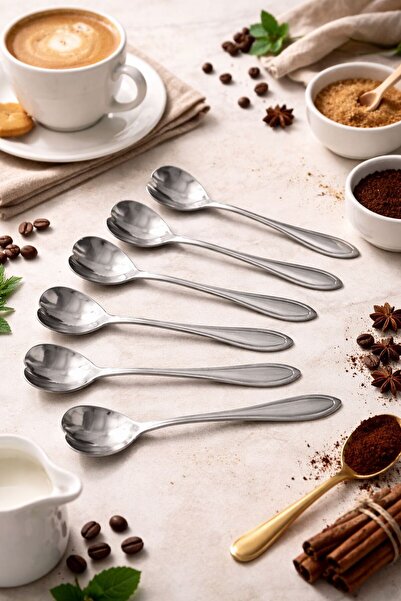Qerhome Set of 6 Elegance Series Tea & Coffee Spoons Silver Velvet Model