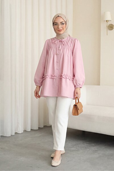 HİJABAYA Τουνίκ από ποπλίνα με ελαστική φούστα Robadan, βολάν και κουμπιά