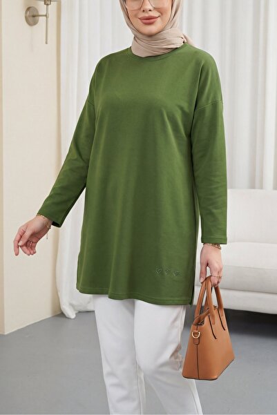 HİJABAYA Χαλαρό χτενισμένο βαμβακερό τουνίκ με λεπτομέρεια καρδιάς και σκίσιμ...