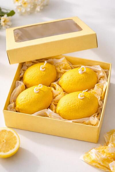 Nish Candles Limon Mum 4'lü Set Hediye Kutusunda İlkbahar Yaz Dekoru Balkon B...