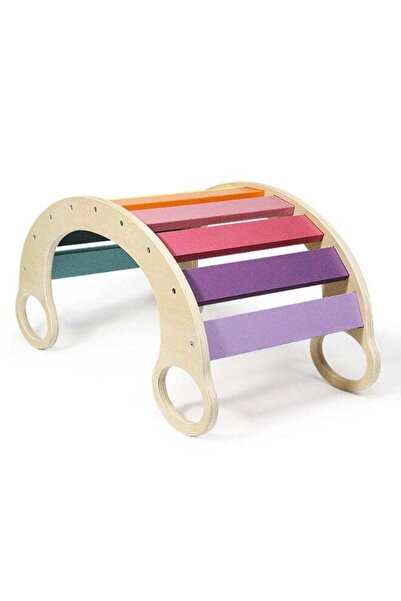 Tooky Toy قوس تسلق خشبي بألوان قوس قزح - صالة ألعاب مونتيسوري داخلية، إطار هز...