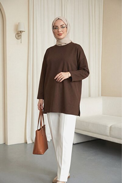 HİJABAYA Χαλαρό χτενισμένο βαμβακερό τουνίκ με λεπτομέρεια καρδιάς και σκίσιμ...