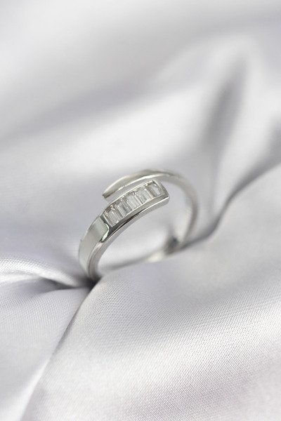 Nehir Stylish Baguette Zircon Stone Silver Color Women's Ring Teachers Mother...