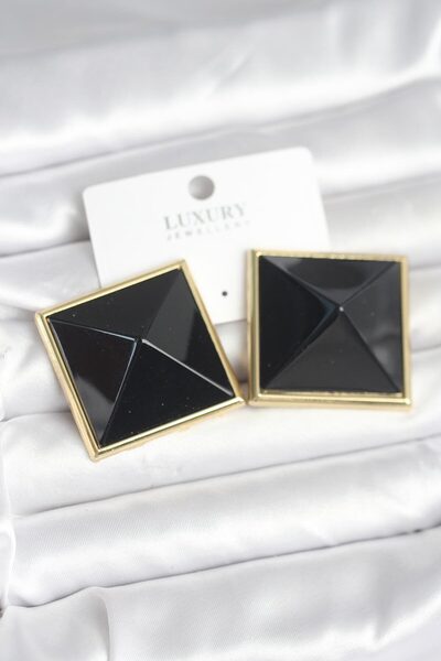 Nehir Stylish Brass Gold Color Black Pyramid Model Women's Earrings Teachers ...