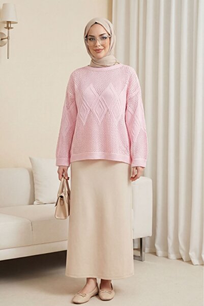 HİJABAYA Πλεκτό πουλόβερ με διάτρητο σχέδιο στο μπροστινό μέρος και στα μανίκια