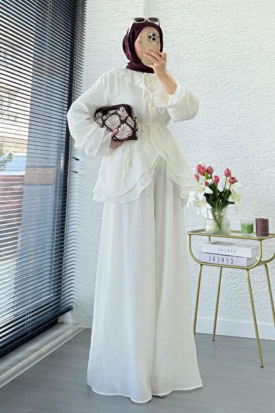 MELEK ARAZ Σετ Παντελονιού Οργάντζα με Λεπτομέρεια Δέσιμο στο Μπροστινό Μέρος...