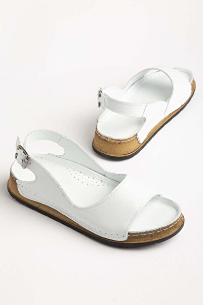 Dilimler Ayakkabı Genuine Leather Orthopedic Women's Flat Heel Sandals with W...
