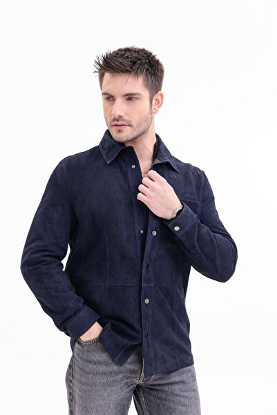 Metins Leather Erkek Nappa Perfore Hakiki Deri Süet Gömlek Ceket - 1081NappaP...