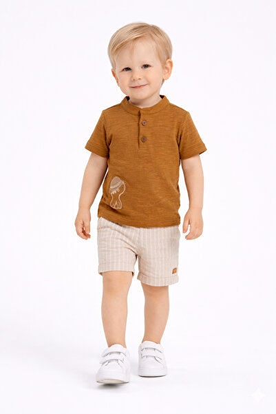 Baby Boy Summer 2-Piece Set Buttoned Cotton T-Shirt and Striped Casual Cut Shorts Set 3-18 Months