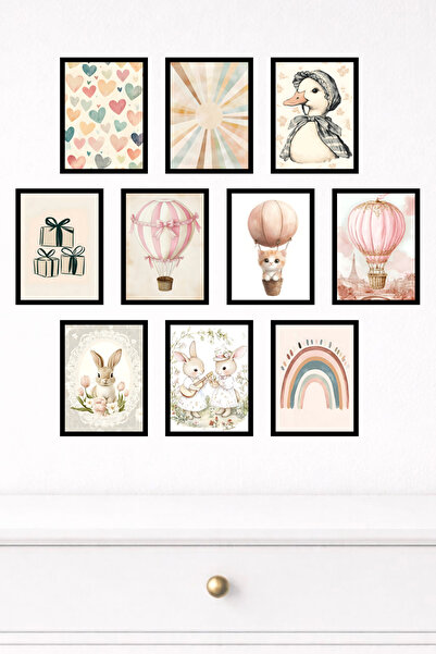 UNT 10-Piece Frame-Looking Pastel, Rabbit, Balloon, Flower, Butterfly Paintin...