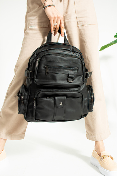 Trend Hanım Multi-Compartment Soft Leather Women's Backpack – Large Size Back...