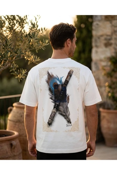 CANMODA Μπλουζάκι Unisex Λευκό Oversize Vintage με στάμπα στην πλάτη με φτερά