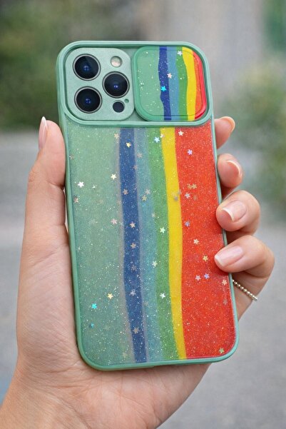 Lionix iPhone 13 Pro Max Kamera Korumalı Rainbow Kılıf Yeşil