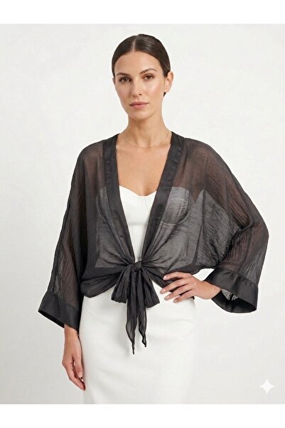 della moor Γυναικεία Μπλούζα Μπολερό από Μετάξι με Ιταλικό Σχέδιο Ανθρακί και...