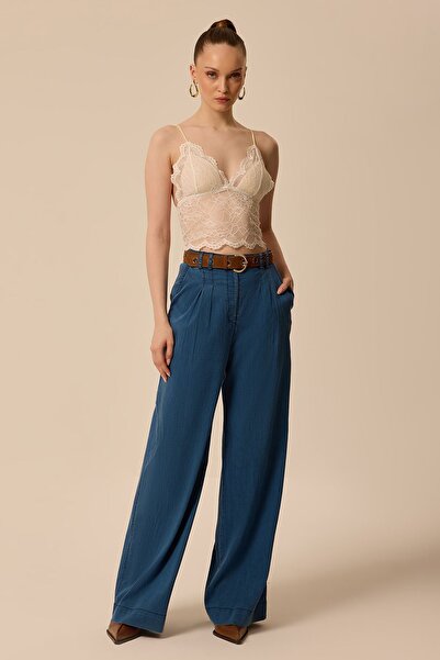 UPGRADE Wide Leg Denim Pantolon Lacivert