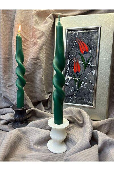 Usta Mum Yeşil 2.Lİ BURGULU ŞAMDAN MUM LÜKS 24CM