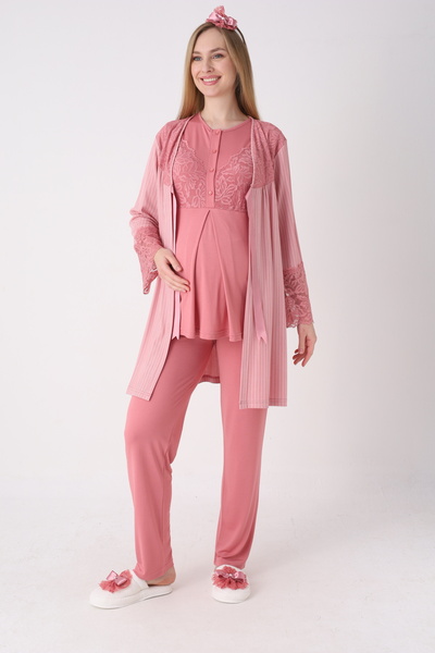 ERDENİZ TEKSTİL Σετ Πιτζάμες Εγκυμοσύνης 3 τεμαχίων με Κορδόνια και Φαρδιά Κο...