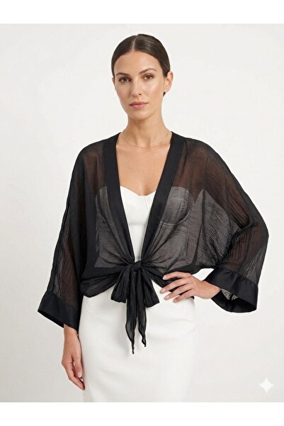 della moor Γυναικεία Μαύρη Ιταλική Μπλούζα Μπολερό με Μανίκια Νυχτερίδα και Δ...