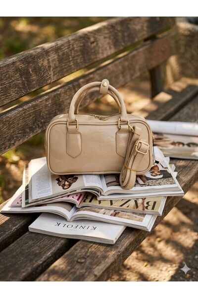bag حقيبة يد وكتف نسائية من الجلد الصناعي الناعم باللون البيج