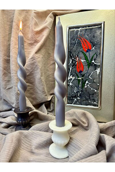 Usta Mum GRİ 2.Lİ BURGULU ŞAMDAN MUM LÜKS 24CM
