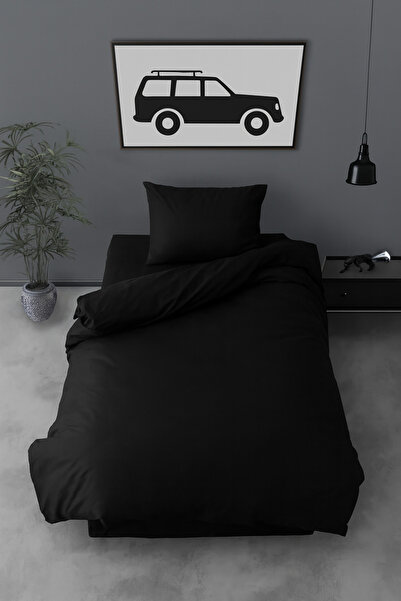 SADEN HOME Ranforce Single Elastic Sheet Duvet Cover Set Black