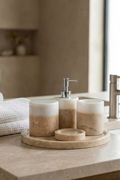 Ellia Soft Silba 5 Parça Doğal Taş, Mermer Banyo Seti