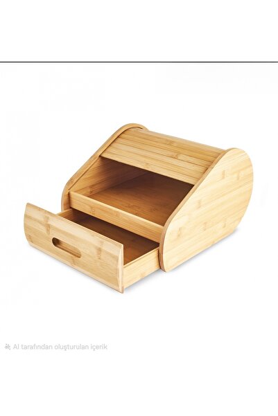 ALANYA HOME DECOR BAMBOO BREAD BOX WITH DRAWERS BAMBU ÇEKMECELİ EKMEKLİK 35x3...