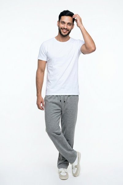 EydaMoon Men's Gray Baggy Cut, Elastic Waist, Wide Leg, Pique Fabric, Comfortable Fit Pants