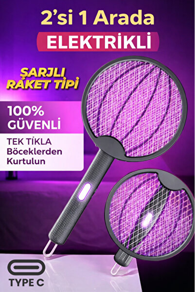 xolo Şarjlı Elektrikli Sinek Raket Gece Mavisi LED Işıklı Katlanır Haşere Öld...