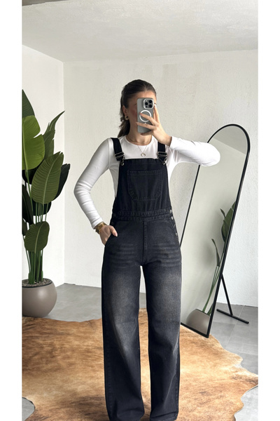 asfamoda Γυναικεία μαύρη τζιν φόρμα με τιράντες, τζιν παντελόνι, καθημερινή, ...