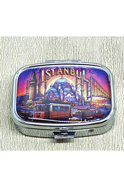 Store İstanbul Temalı İlaç Kutusu 5x5 Cm Kompakt Taşınabilir Şık Günlük Organ...