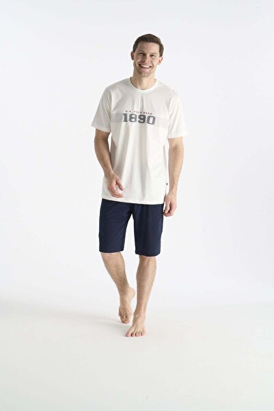 U.S. Polo Assn. 19019B Ανδρικό σετ σορτς εκρού με κοντό μανίκι και στρογγυλή ...