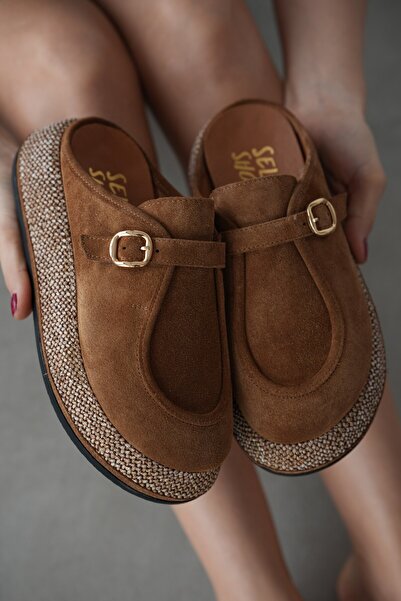 selin shoes Γυναικείες παντόφλες Luvira από γνήσιο δέρμα με χοντρή σόλα και χ...