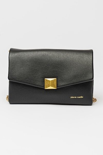 Pierre Cardin , Geanta din piele ecologica cu bareta de umar din lant, Negru