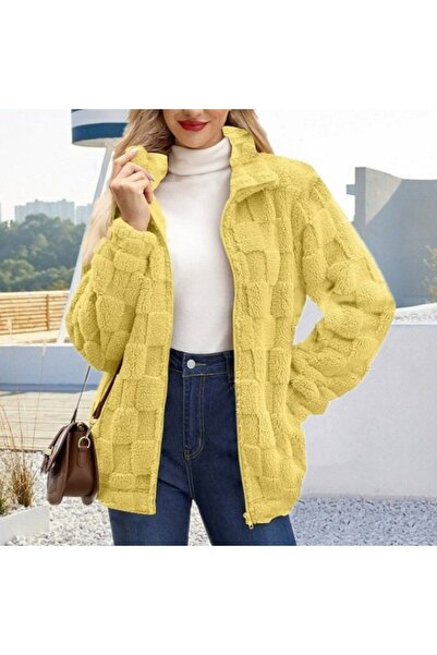 FASHION جاكيت تيدي مريح ذو ملمس ناعم بسحاب للنساء