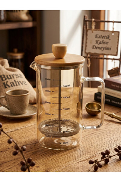 Tohana Bambu Kapaklı 600 ML French Press Ölçü Kabı