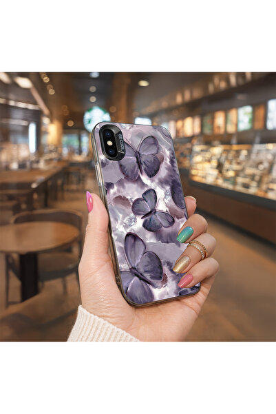Caseji İphone X-XS Uyumlu Kelebek Baskı Desen Darbe Emici Telefon Kılıfı MK01A
