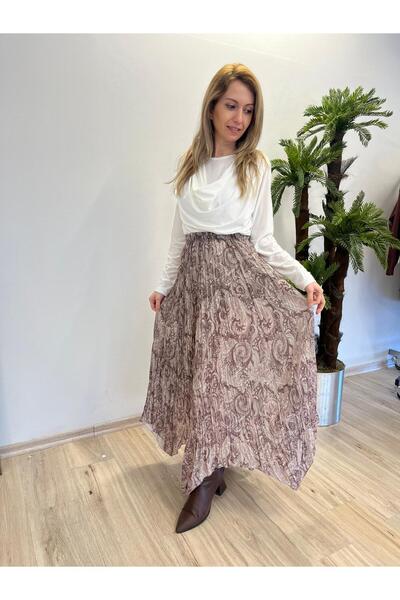 3B Stil Φούστα σιφόν με ασύμμετρο κόψιμο και σχέδιο σάλι