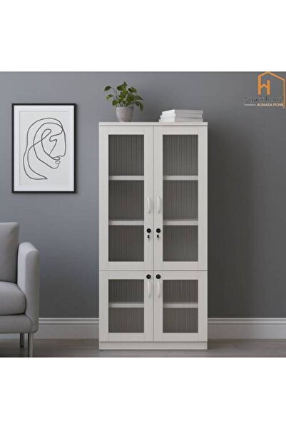 Al Saadah Home خزانة كتب مكتبية ببابين خشبيين - أبيض - 80×40×200 سم