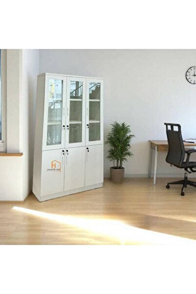 Al Saadah Home 3-Door Wooden Office Bookcase - White - 120X40X200 cm