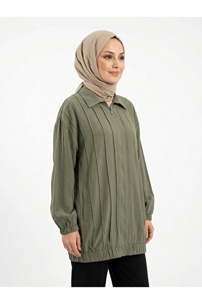 Lale Butik جاكيت بغطاء أمامي بسحاب 31530 كاكي