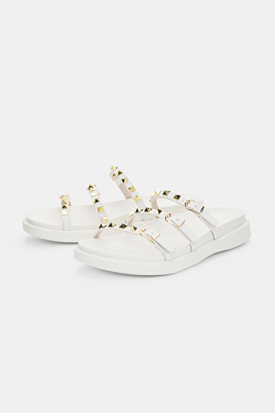 selin shoes Γυναικείες παντόφλες Elvarra με ρυθμιζόμενες 3 χρυσές αγκράφες κα...