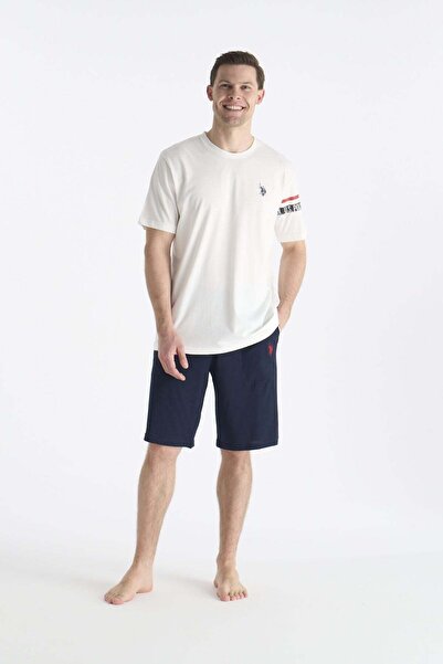 U.S. Polo Assn. 19001 Ανδρικό σετ σορτς εκρού με κοντό μανίκι και στρογγυλή λ...
