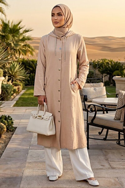 N.S NEVA STYLE Buttoned Beige Hijab Cap 15012Bej