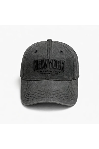 ZERAMİNE Κεντημένο vintage μαύρο καπέλο Νέας Υόρκης, Unisex, με εφέ πλυσίματο...