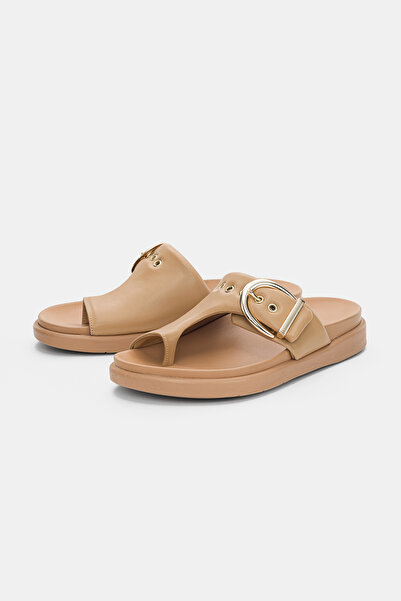 selin shoes Γυναικείες σαγιονάρες Soraya με ρυθμιζόμενη χρυσή αγκράφα - TABA